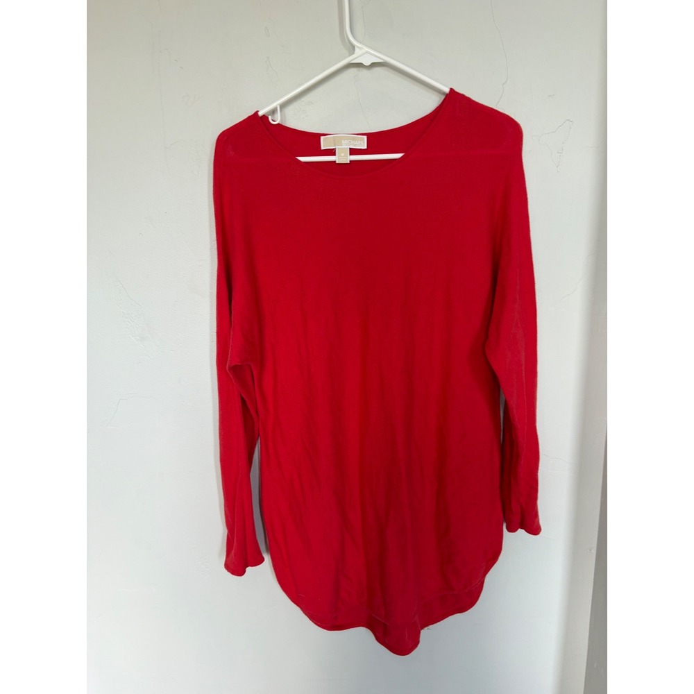 Michael Kors Womens Red Long Sleeve Knit Top High Low Hem Sweater Size M